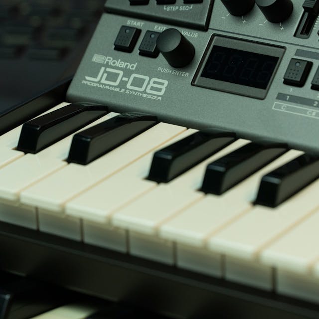 A close-up of a synthesizer