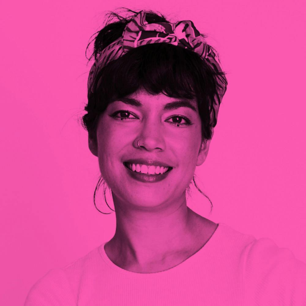 Photo of Sarah Kaur with pink filter