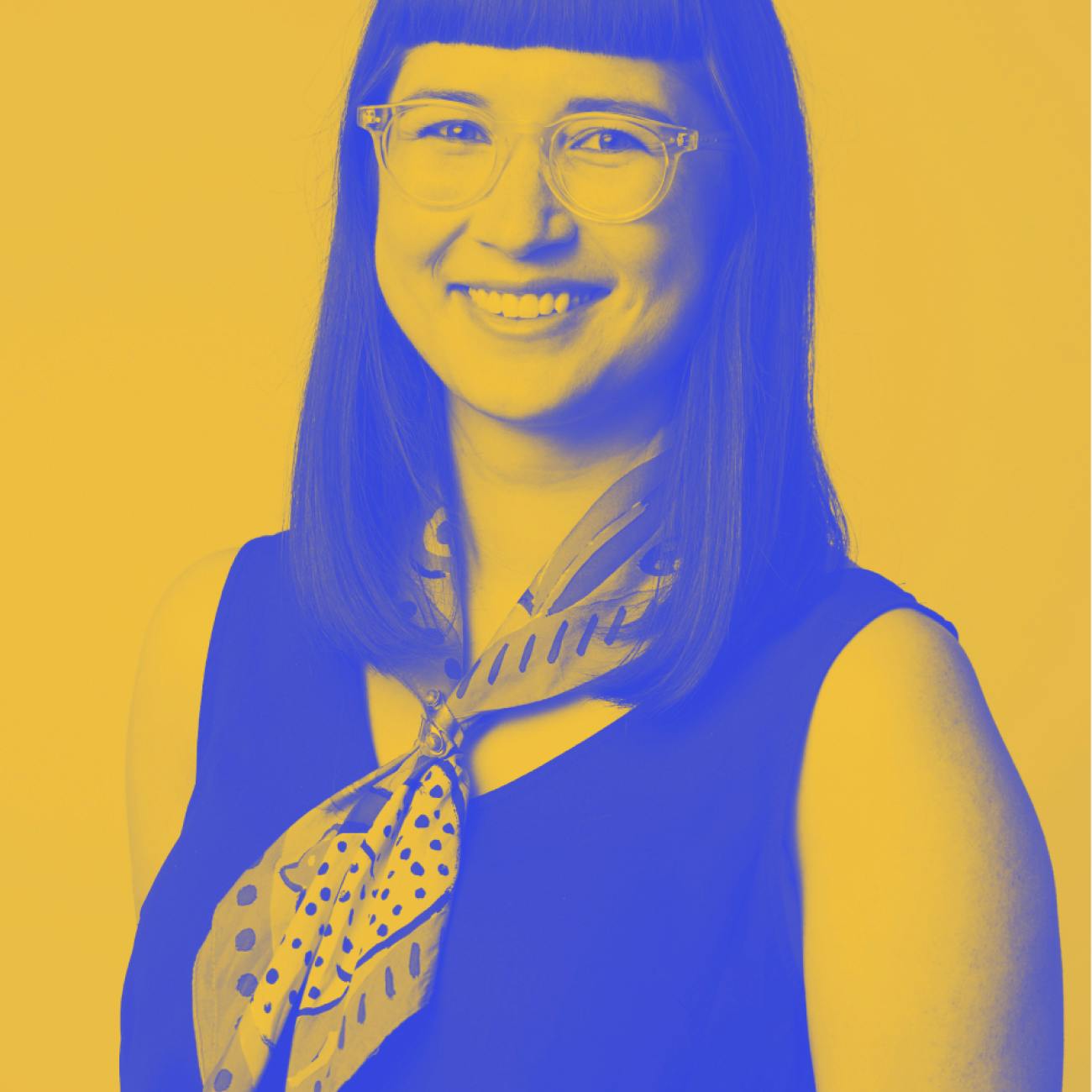 Photo of Libby de Souza with a yellow and blue filter
