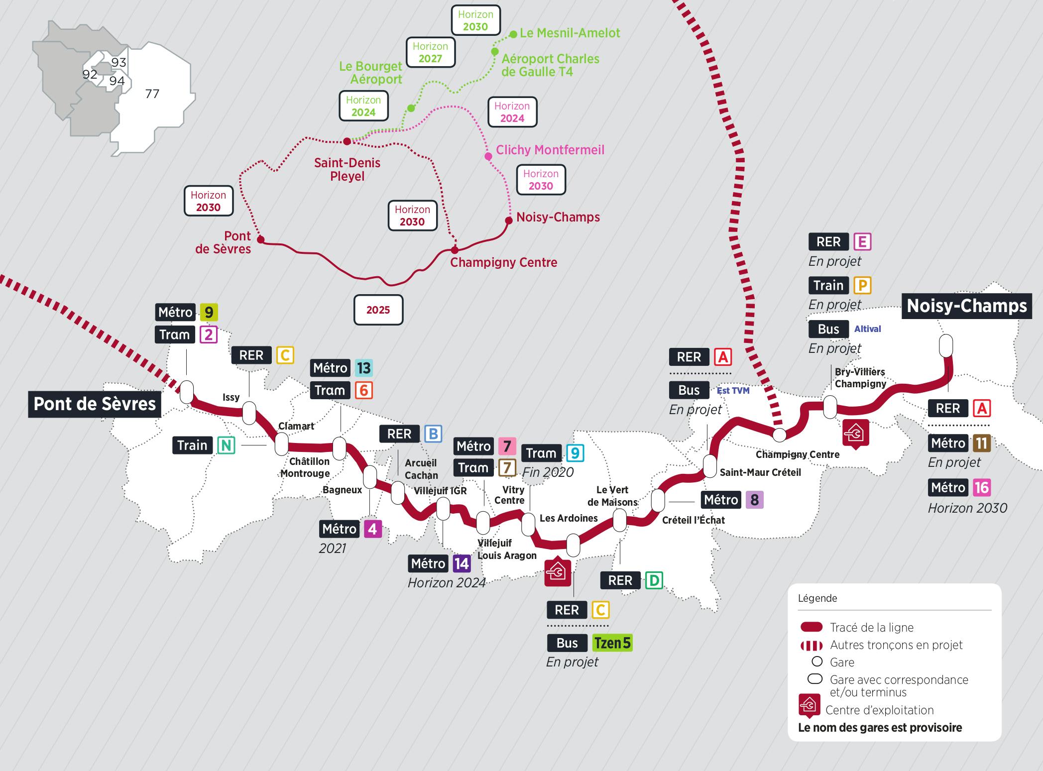 Plan du projet Métro ligne 15 Nouvelle ligne Pont de Sèvres > Noisy-Champs