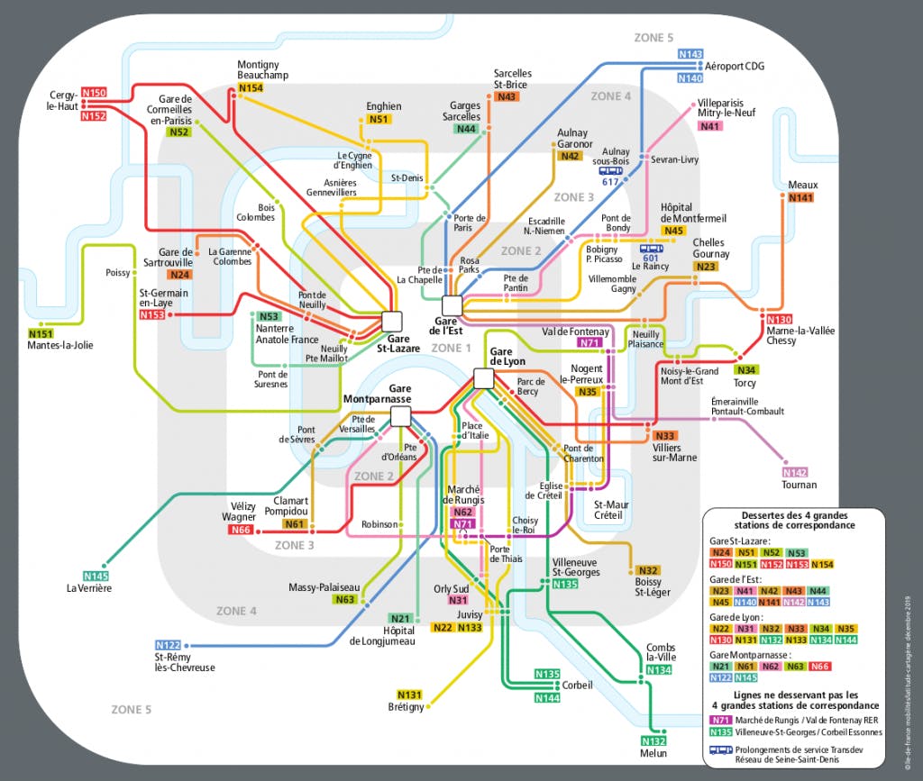 L'itinéraire des lignes de bus réseau Noctilien pendant la fête de la musique