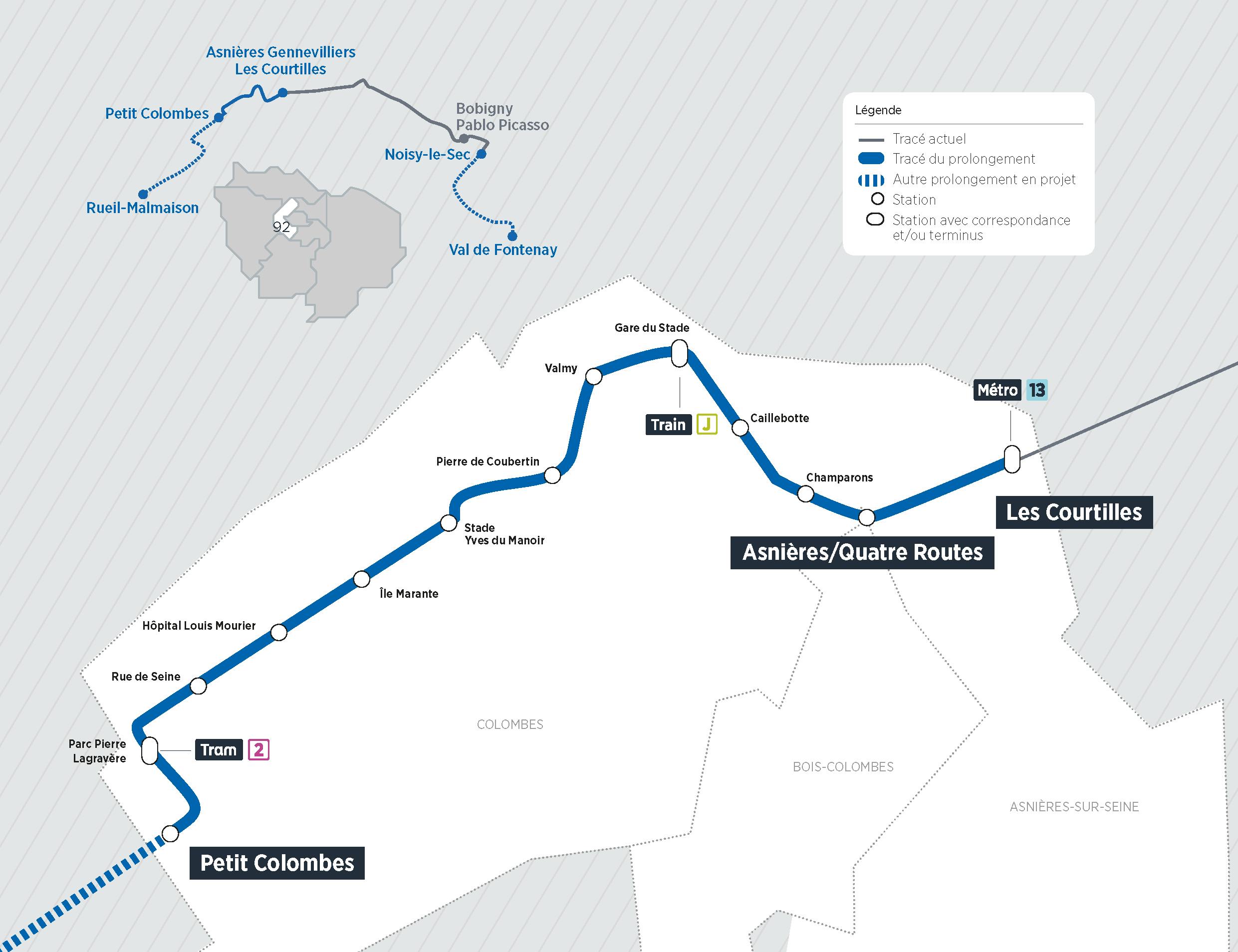 Plan du projet Tram ligne 1 Prolongement Asnières > Colombes
