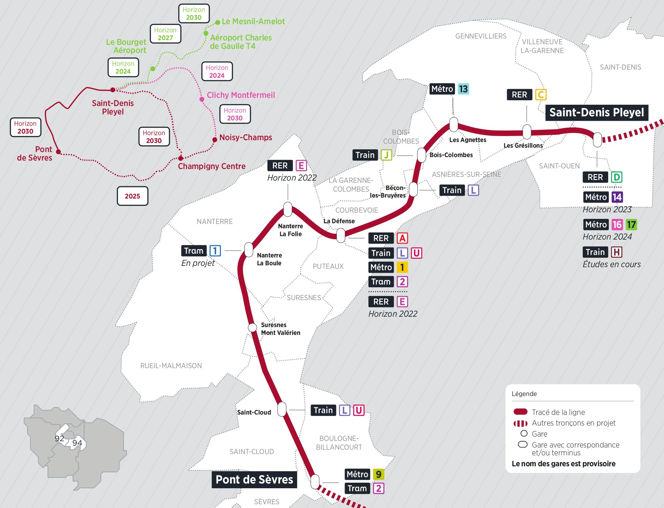 Plan du projet Métro ligne 15 Nouvelle ligne Pont de Sèvres > Saint-Denis Pleyel