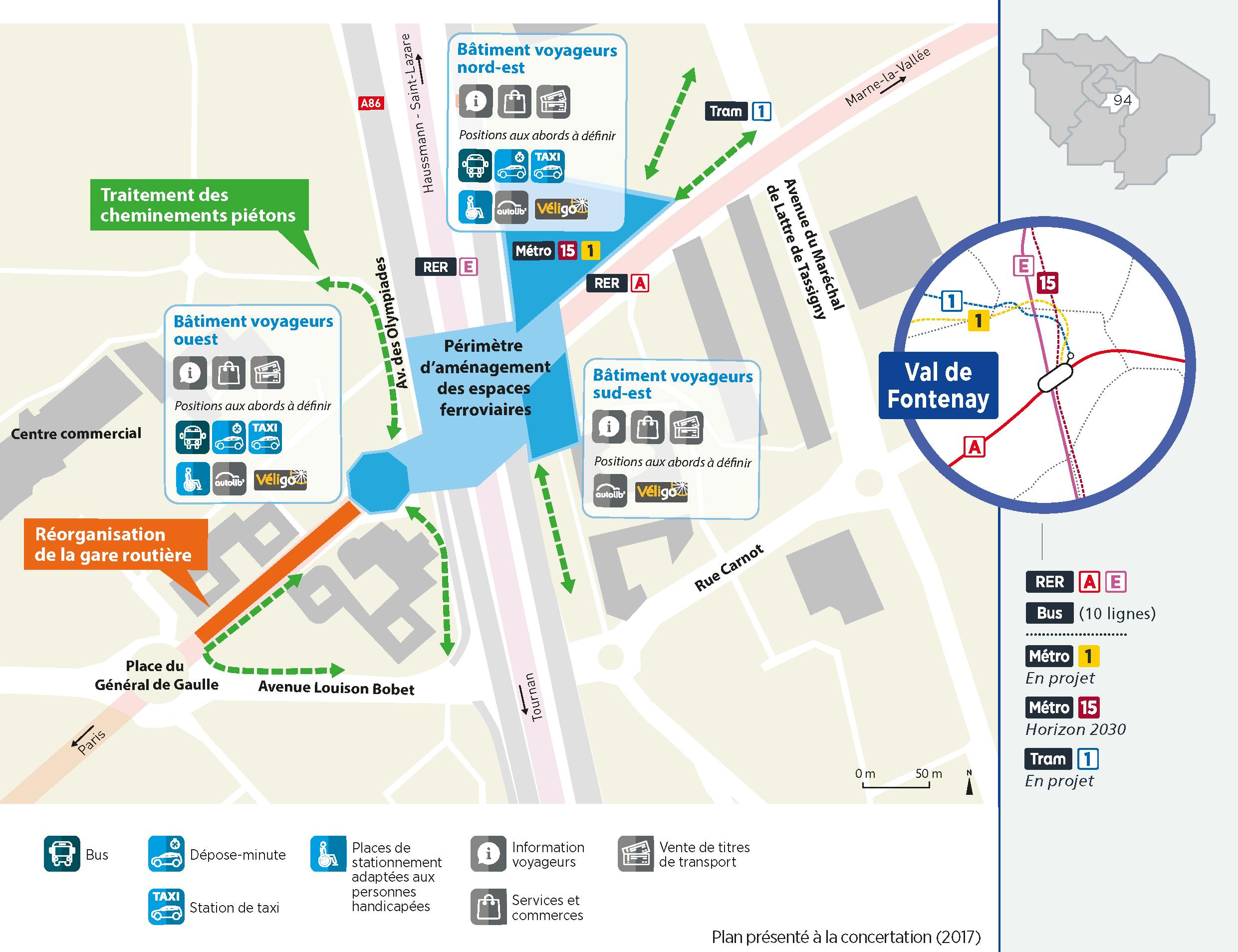 Plan du projet Pôle - Gare Réaménagement Pôle de Val-de-Fontenay