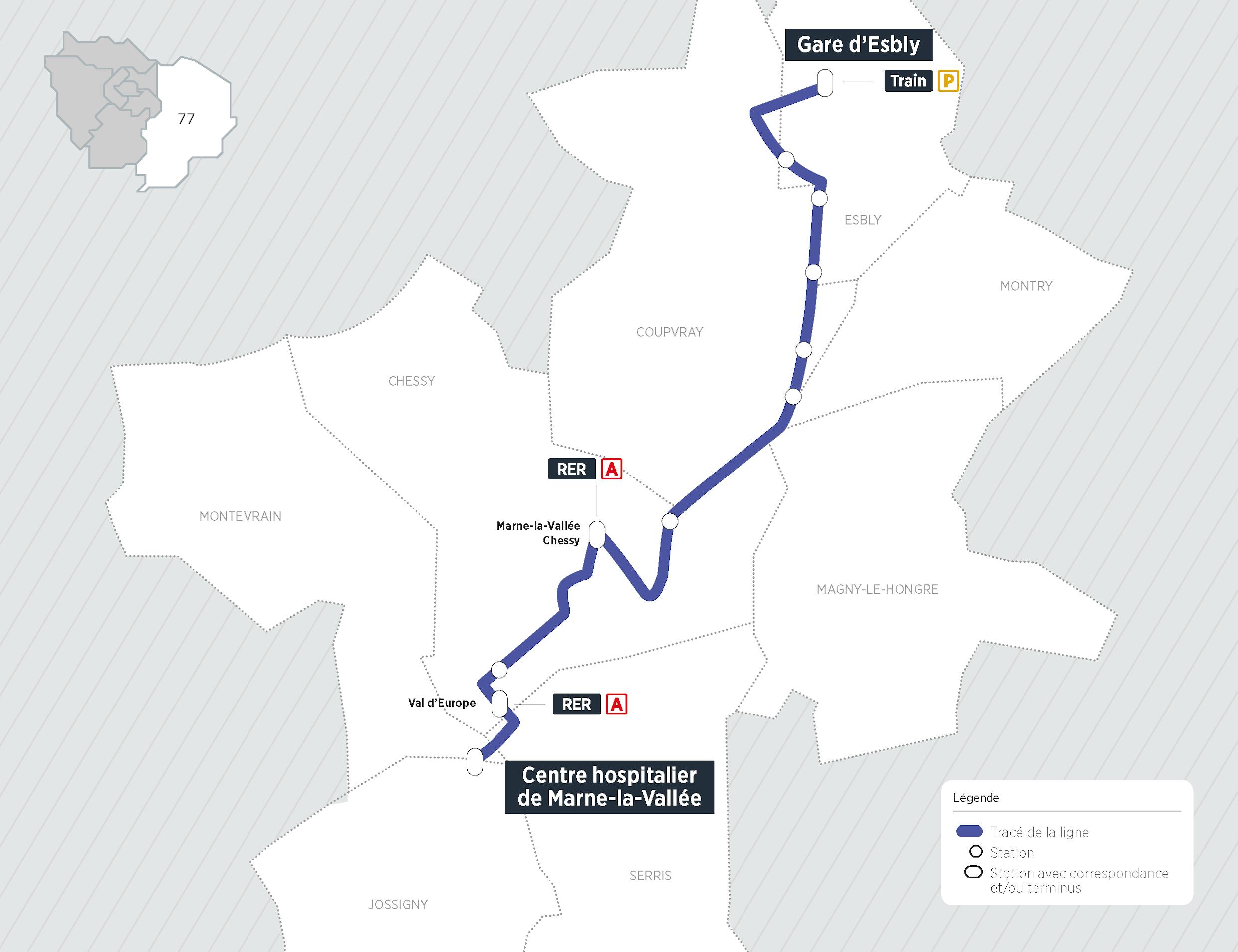 Plan du projet Bus Nouvelle ligne Esbly > Val d'Europe