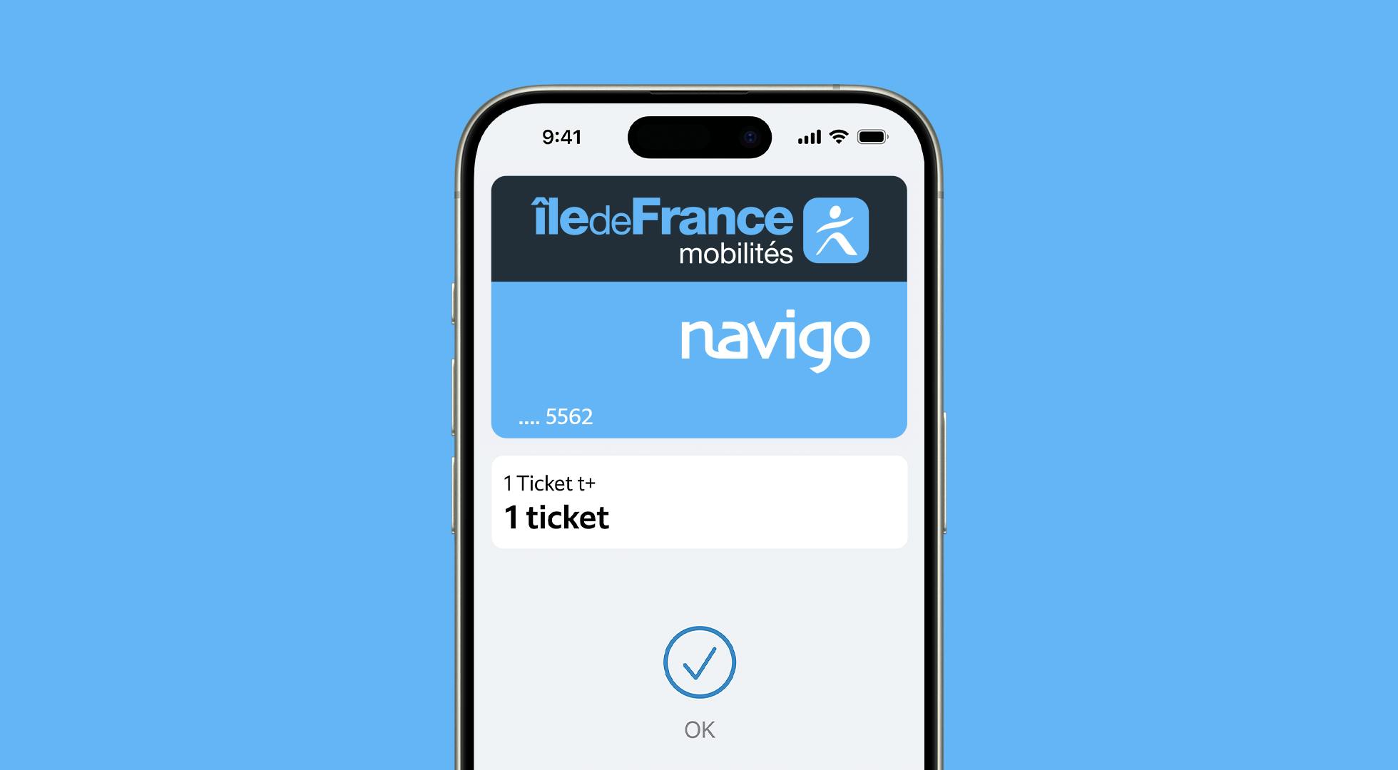 Illustration montrant un iPhone avec un passe Navigo dans l'application Wallet