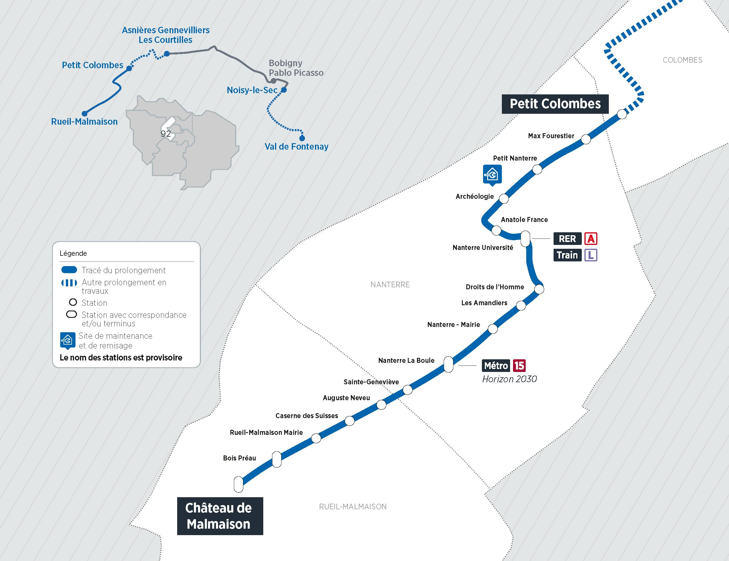 Plan du projet Tram ligne 1 Prolongement Nanterre > Rueil-Malmaison