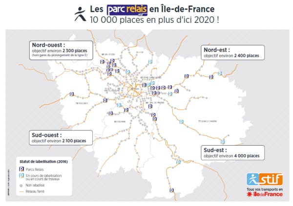 Plan emplacement des parcs relais en île-de-France