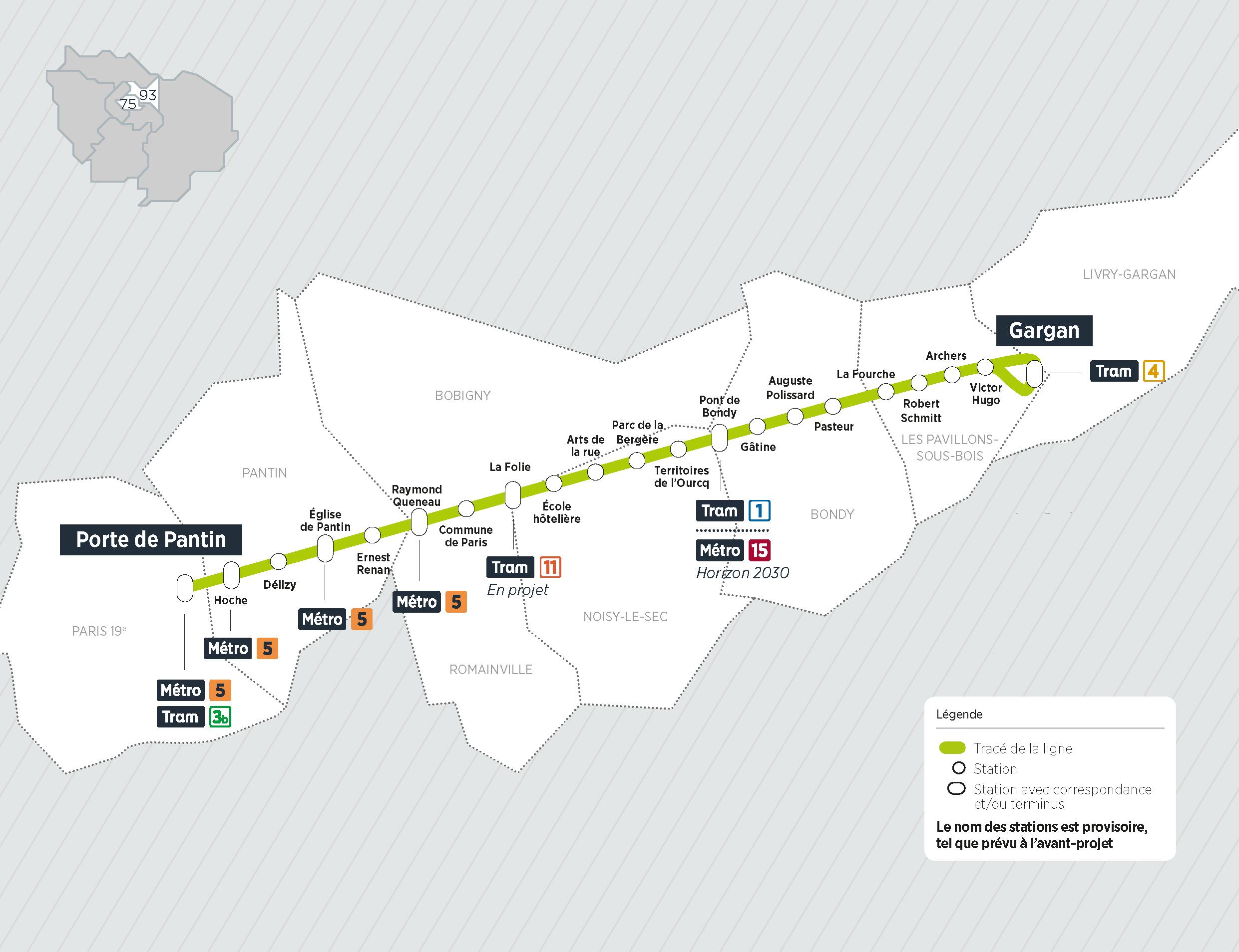 Plan du projet Bus Tzen 3 Nouvelle ligne Paris > Gargan