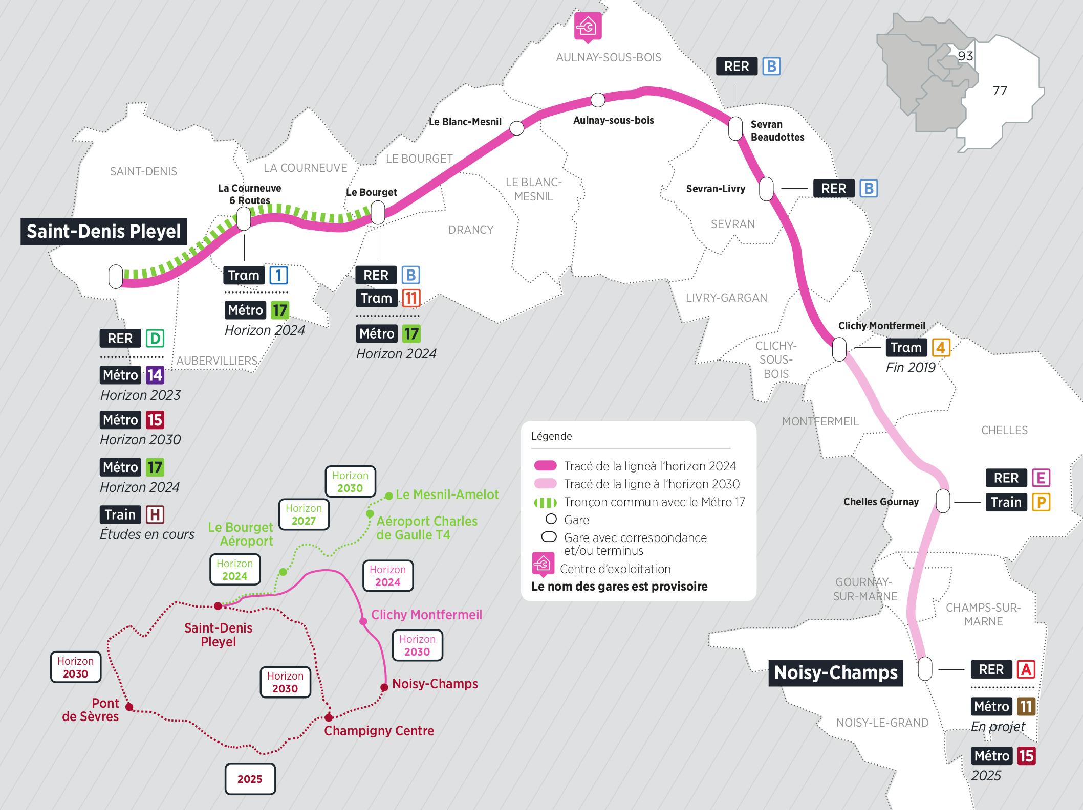 Plan du projet Métro ligne 16 Nouvelle ligne Saint-Denis Pleyel > Noisy-Champs