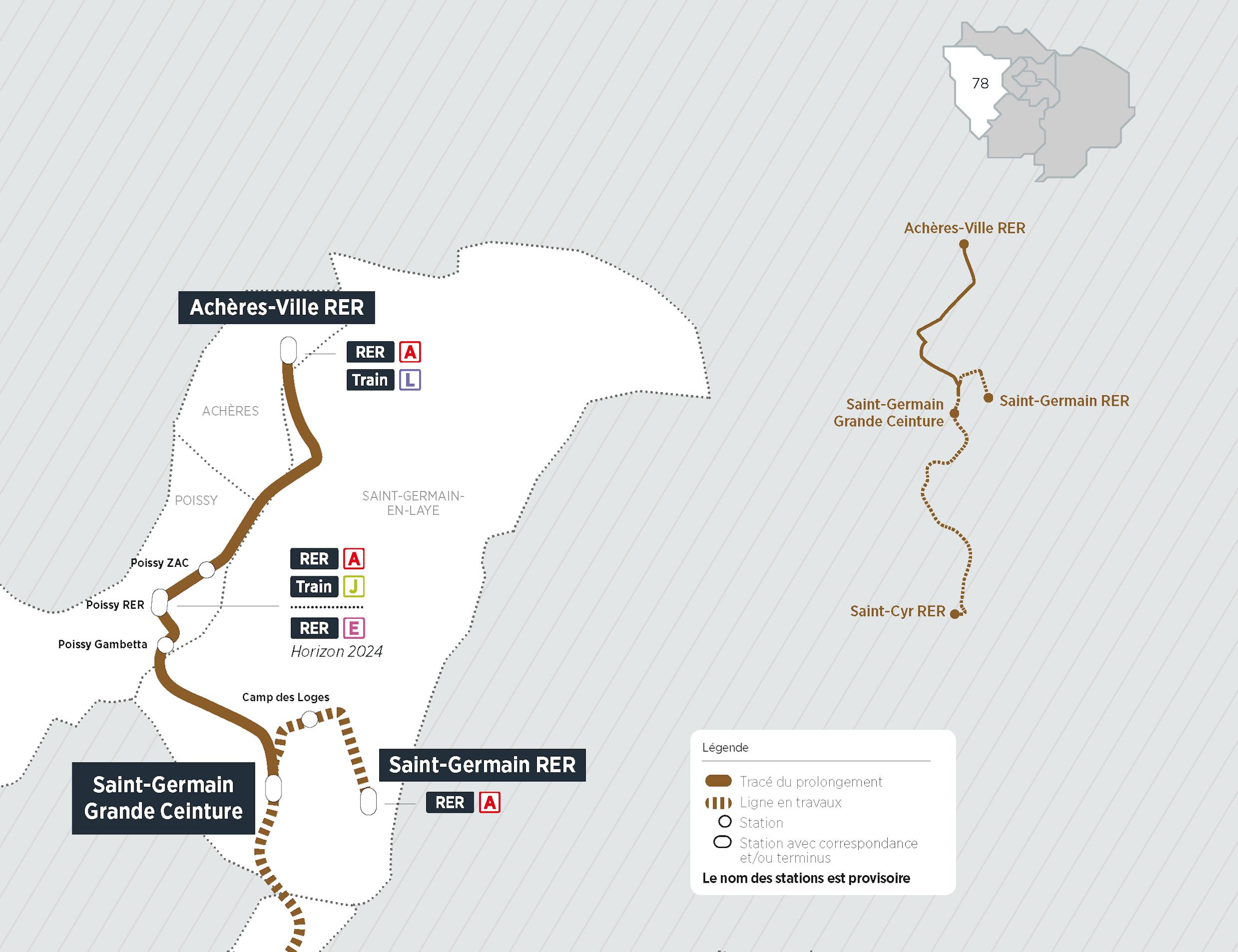 Plan du projet Tram ligne 13 Prolongement Saint-Germain > Achères