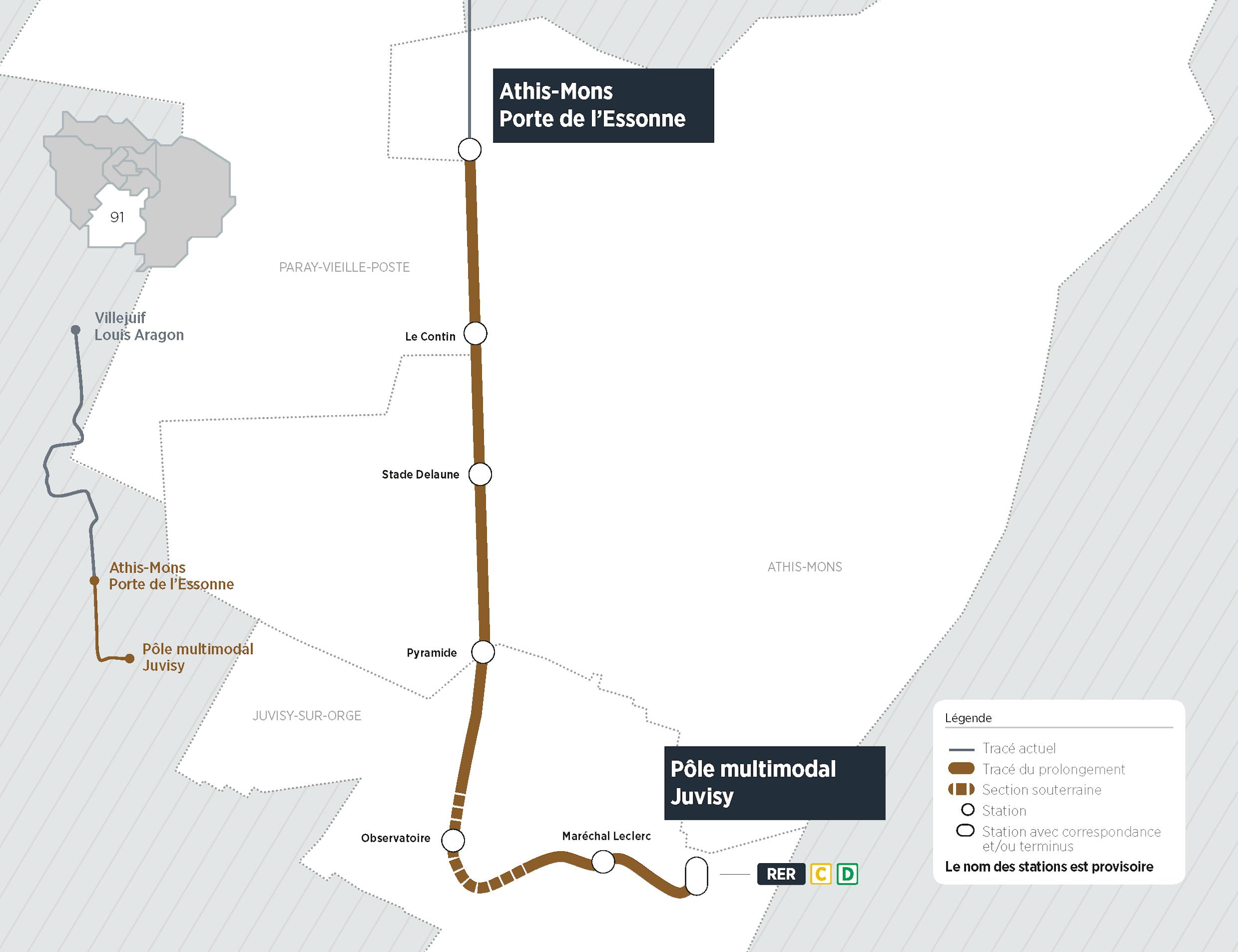 Plan du projet Tram ligne 7 Prolongement Athis-Mons > Juvisy-sur-Orge
