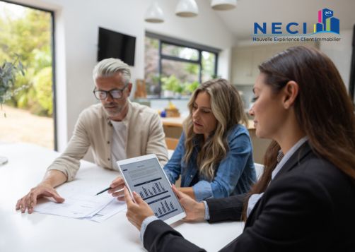 Conseillère aidant clients pour un prêt immobilier