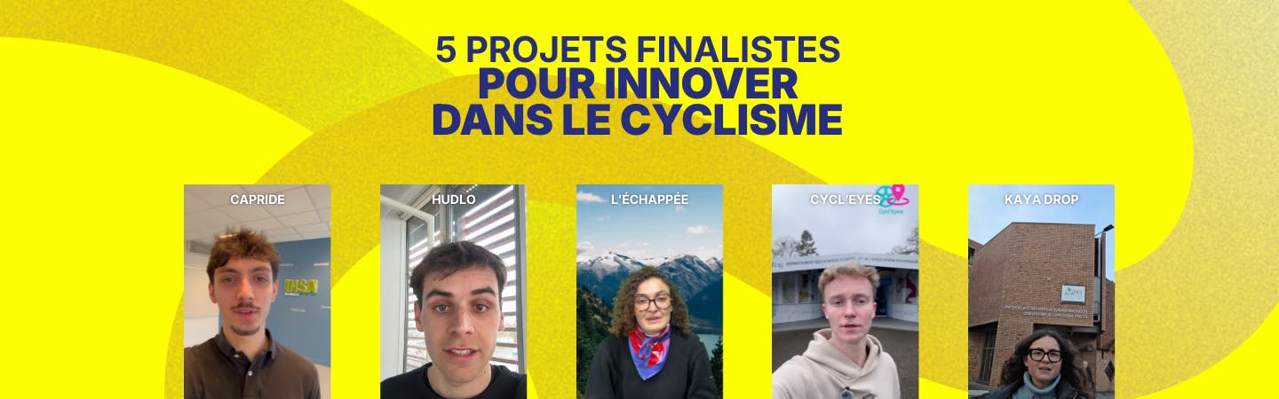 MAillot Jaune des Etudiants 2026 par LCL et ASO : 5 projets finalistes pour innover dans le cyclisme. Capride, Hudlo, L'échappée, Cycl'Eyes et Kayadrop
5 photos de projet