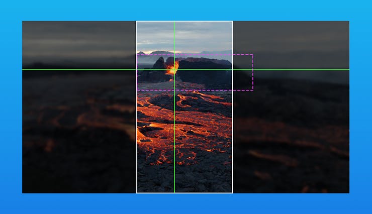 A picture of a volcano overlaid with a bounding box.