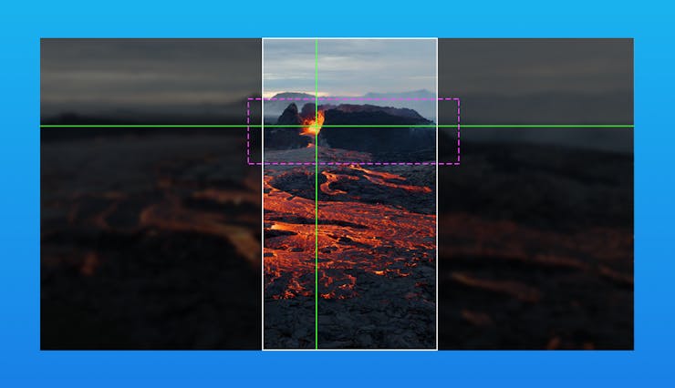 A picture of a volcano overlaid with a bounding box.