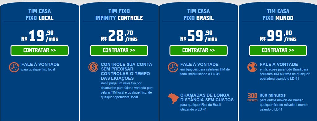 TIM minutos - internet e telefone fixo