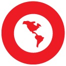 Ícone redondo vermelho com um desenho do planeta Terra