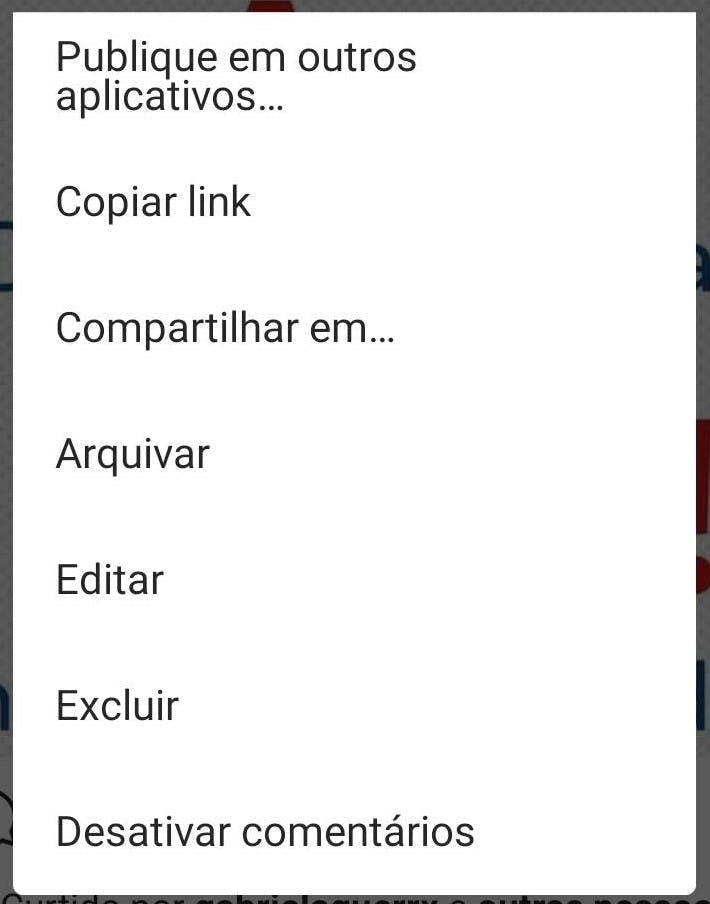 Opções para publicações no Instagram