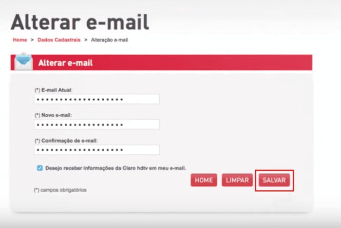 minha claro tv email