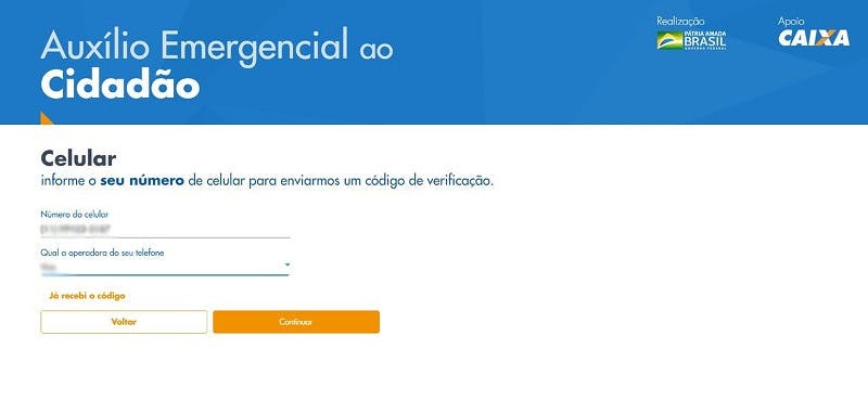 Preencha seu celular para receber o código via SMS