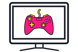 Tela de TV com console de videogame