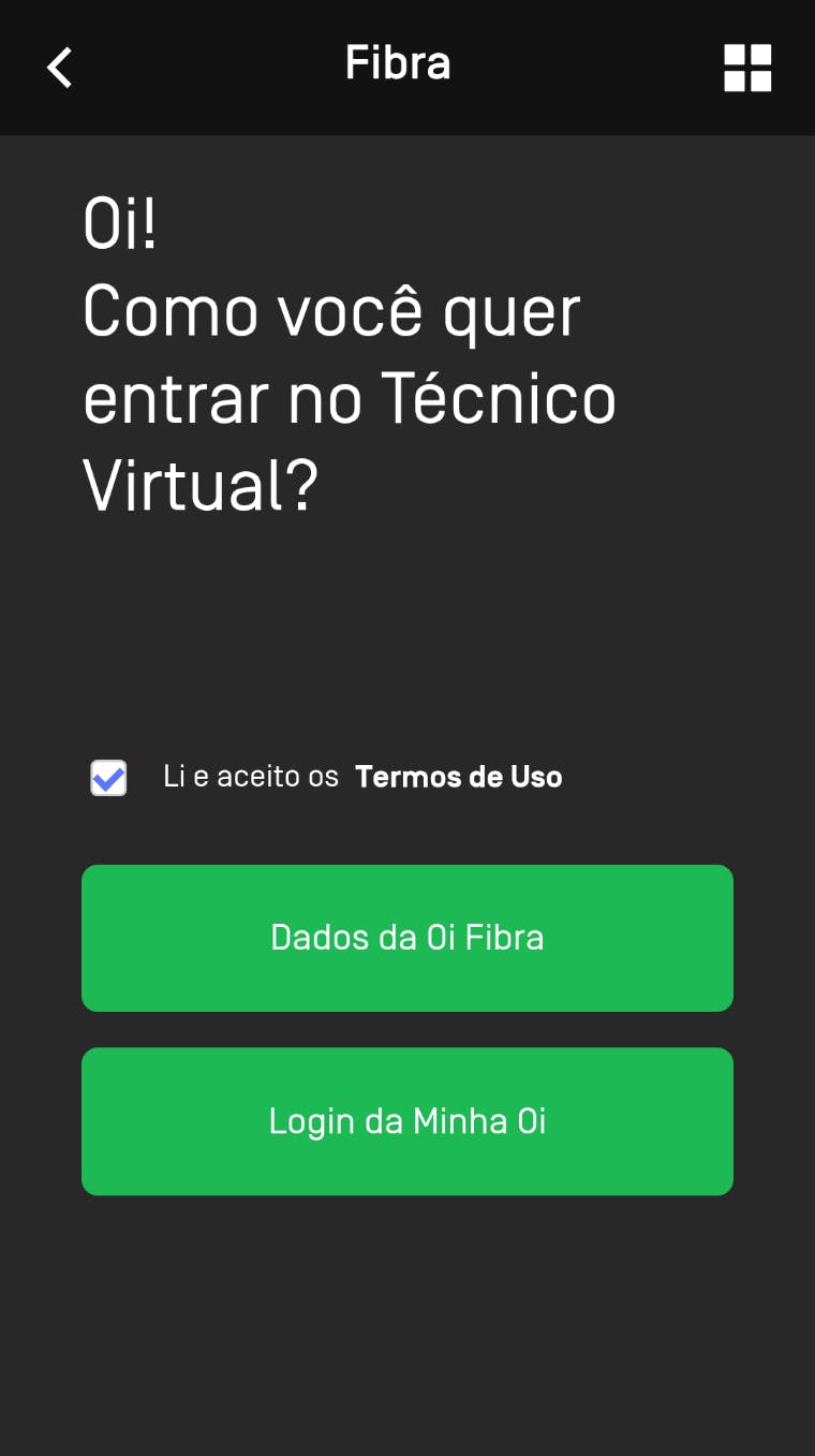 Técnico Virtual Oi - Tela Oi Fibra