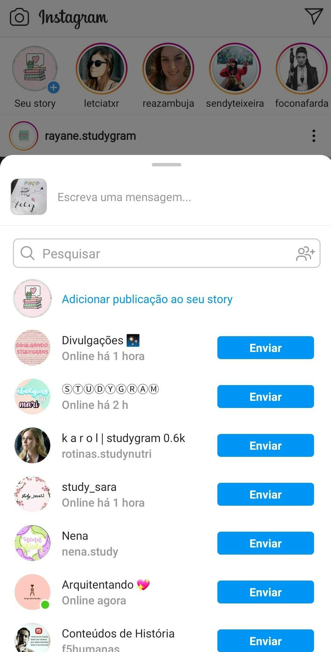 Usuários para compartilhamento de publicações no Instagram