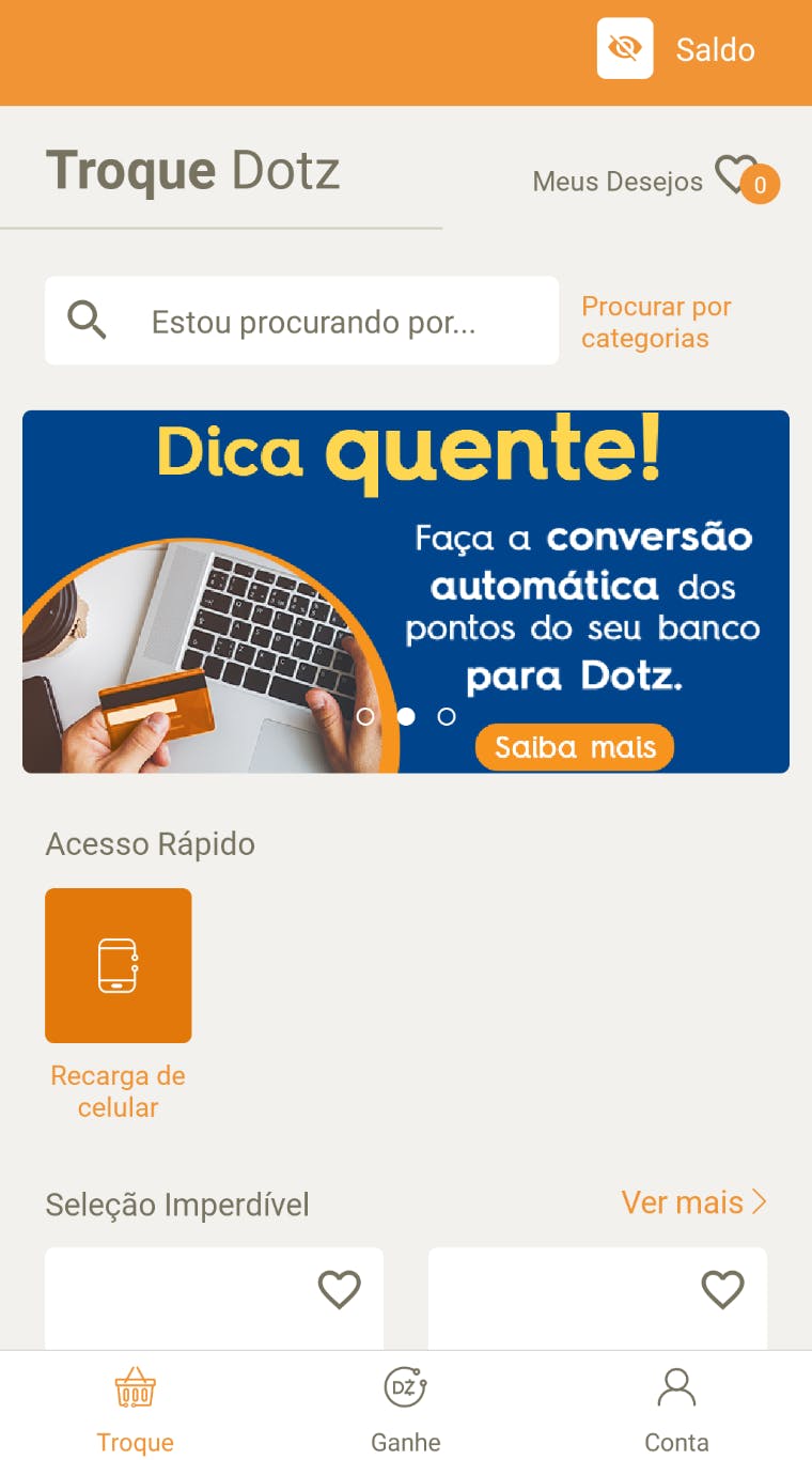 Tela Principal - Aplicativo Dotz