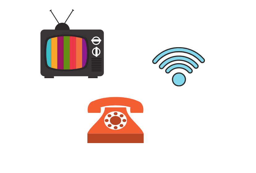 Ilustração de TV, telefone e internet