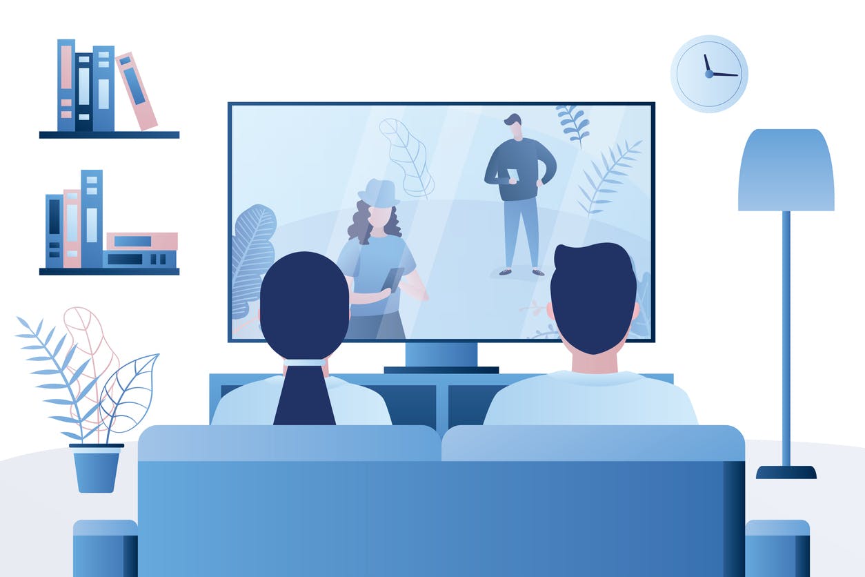 Ilustração - pessoas assistindo tv