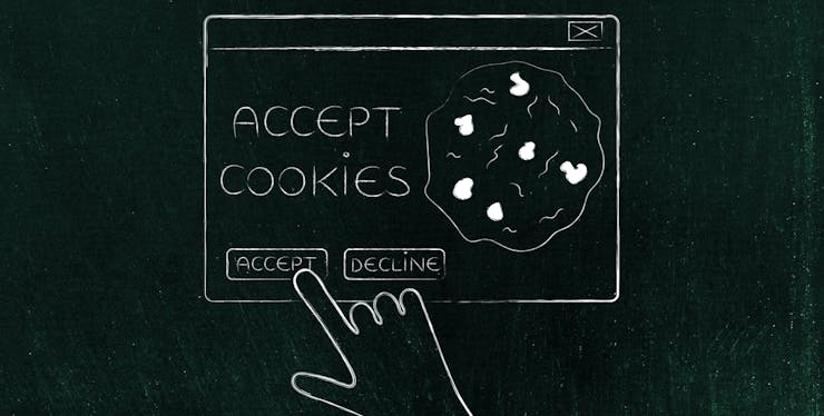 Ilustração de clique na tela de "aceitar cookies" do navegador