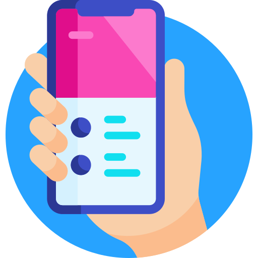 Ilustração de mão segurando telefone celular móvel.