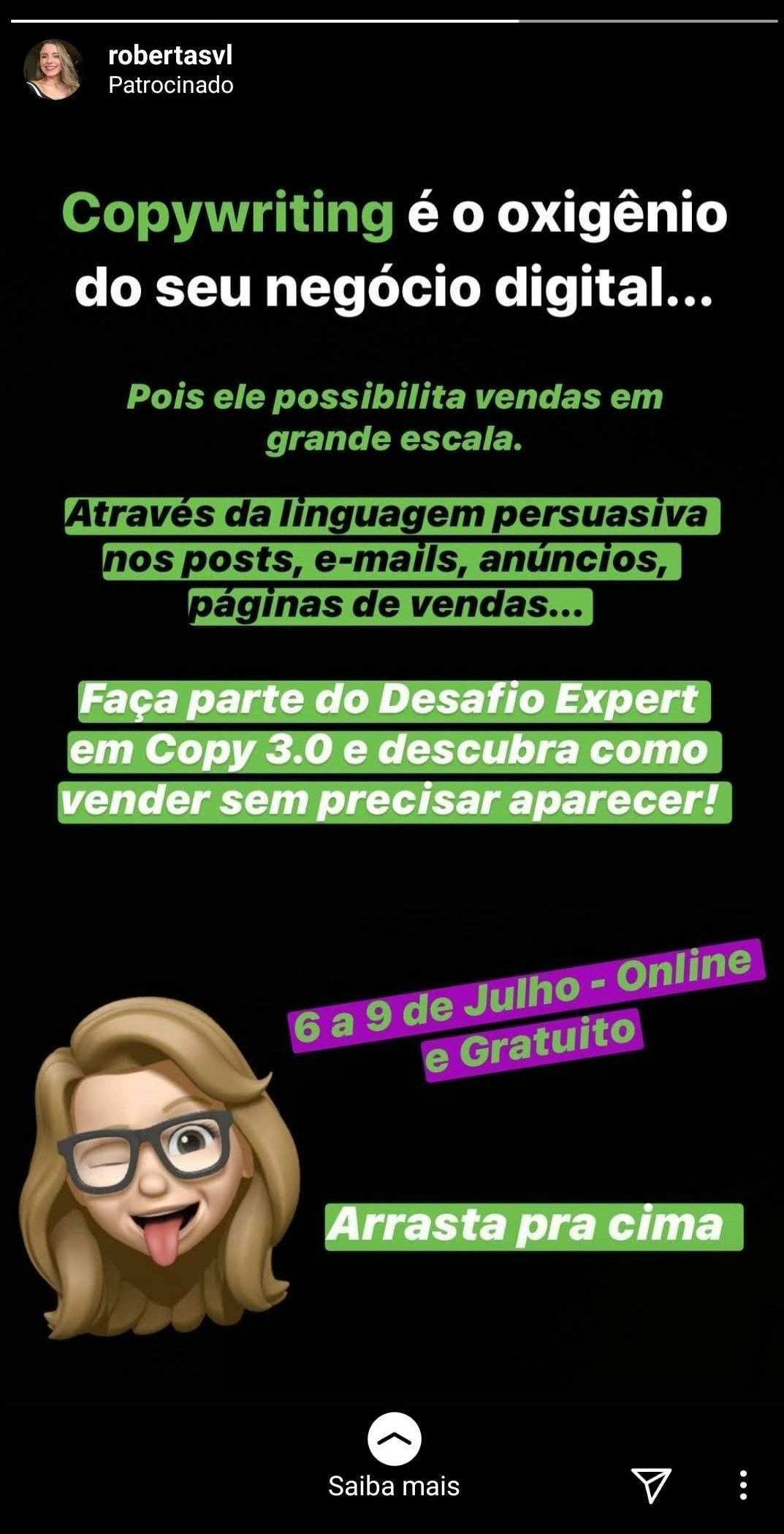 Storie do Instagram com função de saiba mais