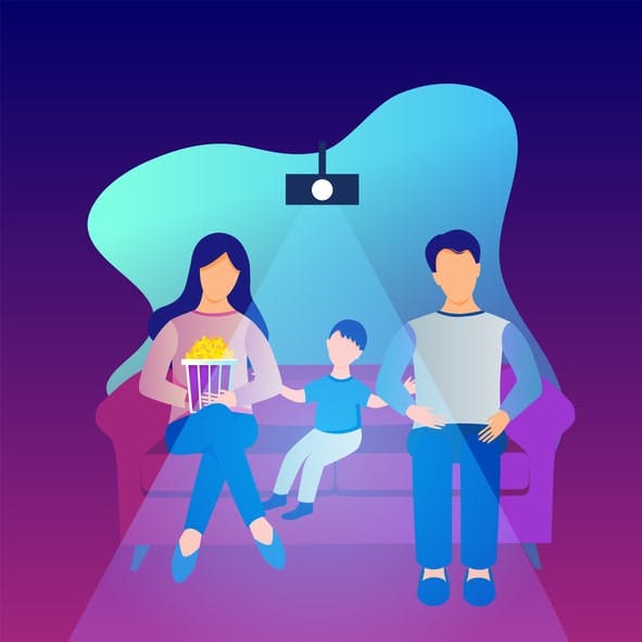 ilustração de família no sofá aproveitando o combo vivo fibra