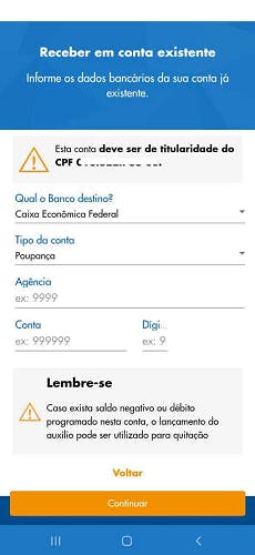 Após decidir coloque os dados da sua conta