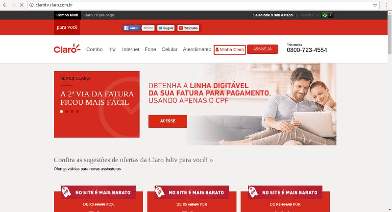 minha claro tv login