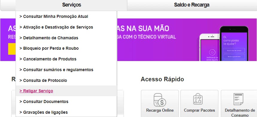 Como bloquear o chip da Oi - Menu de Serviços