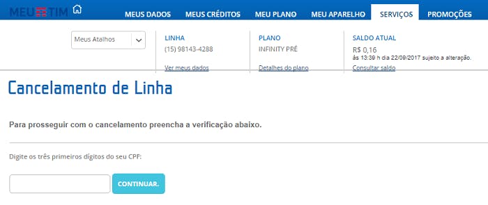 cancelamento de linha da Tim