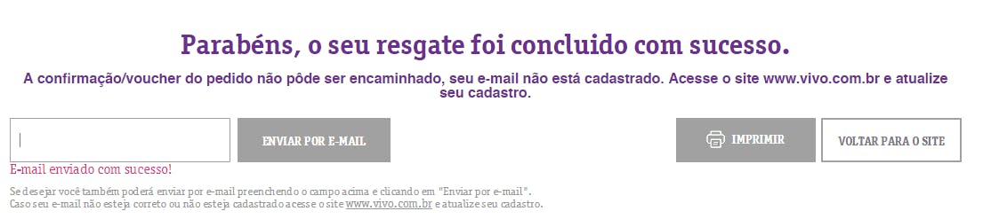 Mensagem resgate Vivo Valoriza