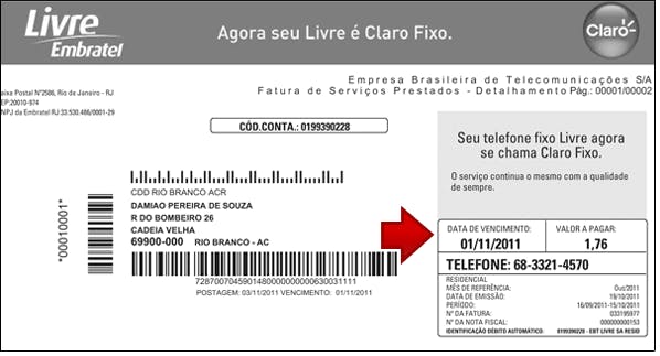 foto data de vencimento conta