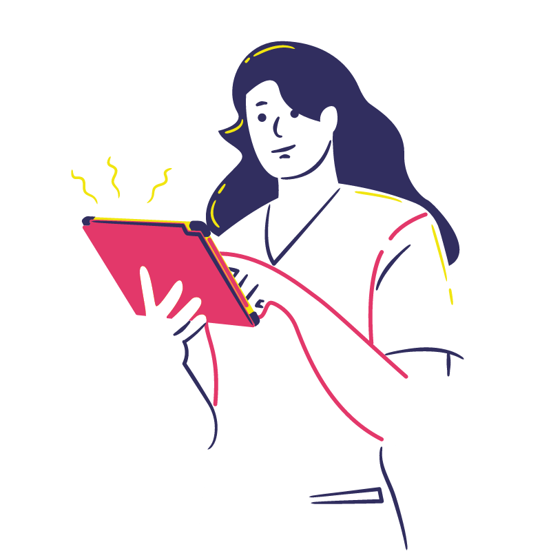 Ilustração de uma menina segurando o tablet