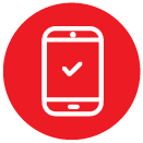 Ícone redondo vermelho de um celular com um uma seta de positivo no centro da tela do aparelho