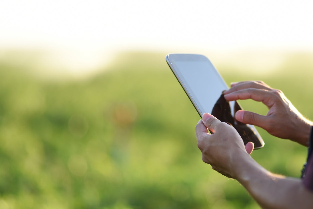 Pessoa utilizando sua internet via satélite rural