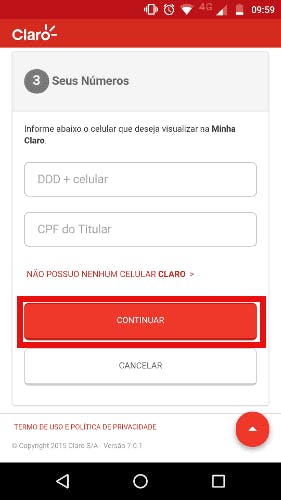 Cadastro minha Claro - seus números