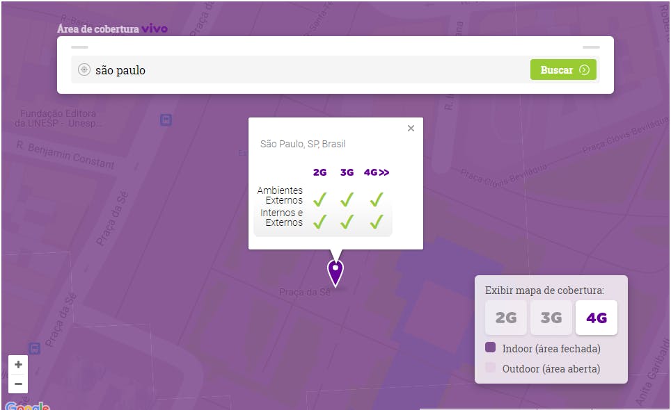 print mapa de informações no site oficial da Vivo para cobertura vivo