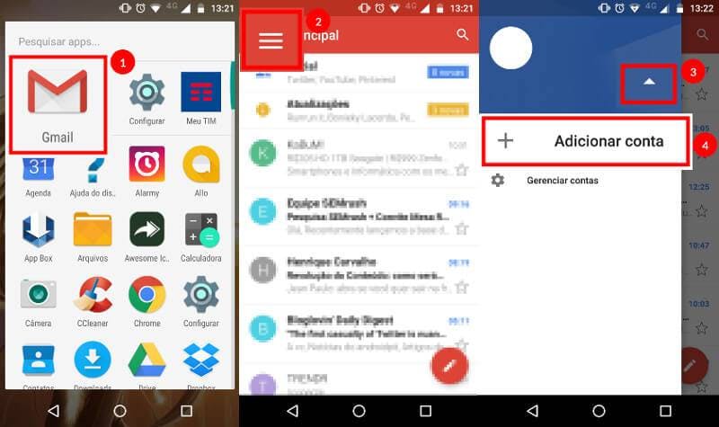adcionar conta ao gmail