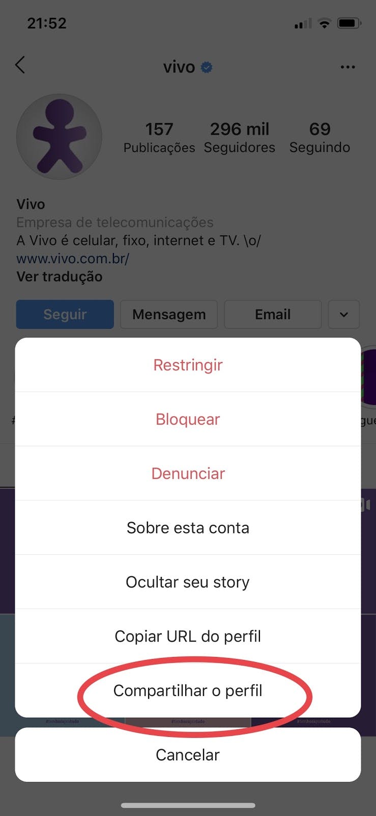Instagram Direct: enviando perfil