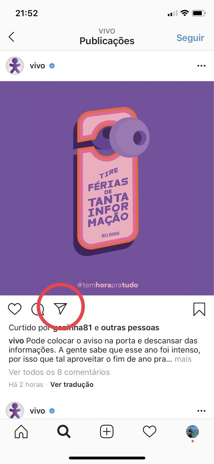 Instagram Direct: compartilhando publicação