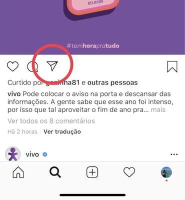 Instagram Direct: compartilhando publicação